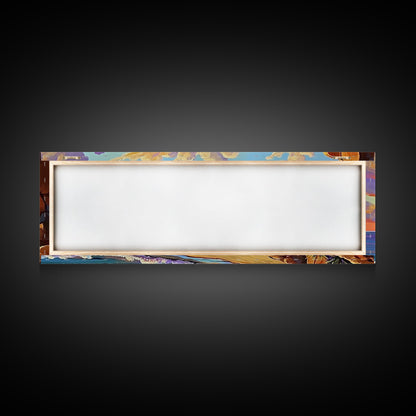 Sunset Beach View, Coastal Mountain Landscape, Peaceful Ocean Wall Art, Framed Canvas Print, Boho Bedroom or Living Room Decor