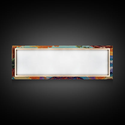 Sunset Beach, Ocean Fruit Bowl, Coastal Vibes, Framed Canvas Print, Tropical Kitchen Wall Art, Colorful Seaside Home Decor