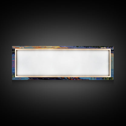 Sunset Canoe Reflection, Serene Lake Art, Cozy Lakeside Decor, Framed Canvas Print, Cabin Wall Art, Peaceful Nature Scene