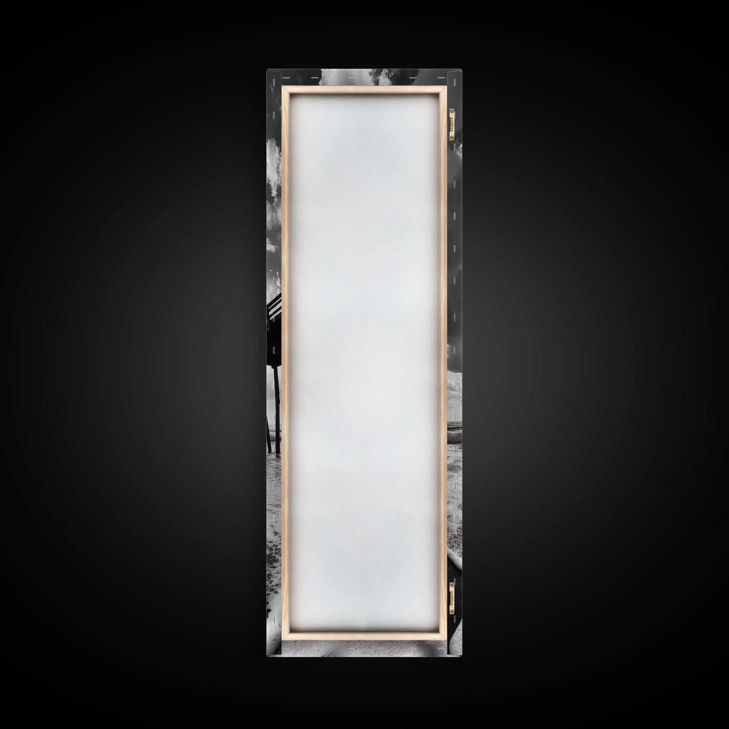 Pier at Sunrise, Ocean Horizon Print, Seascape Photography, Framed Canvas Print, Coastal Bathroom Wall Art, Nautical Theme Decor