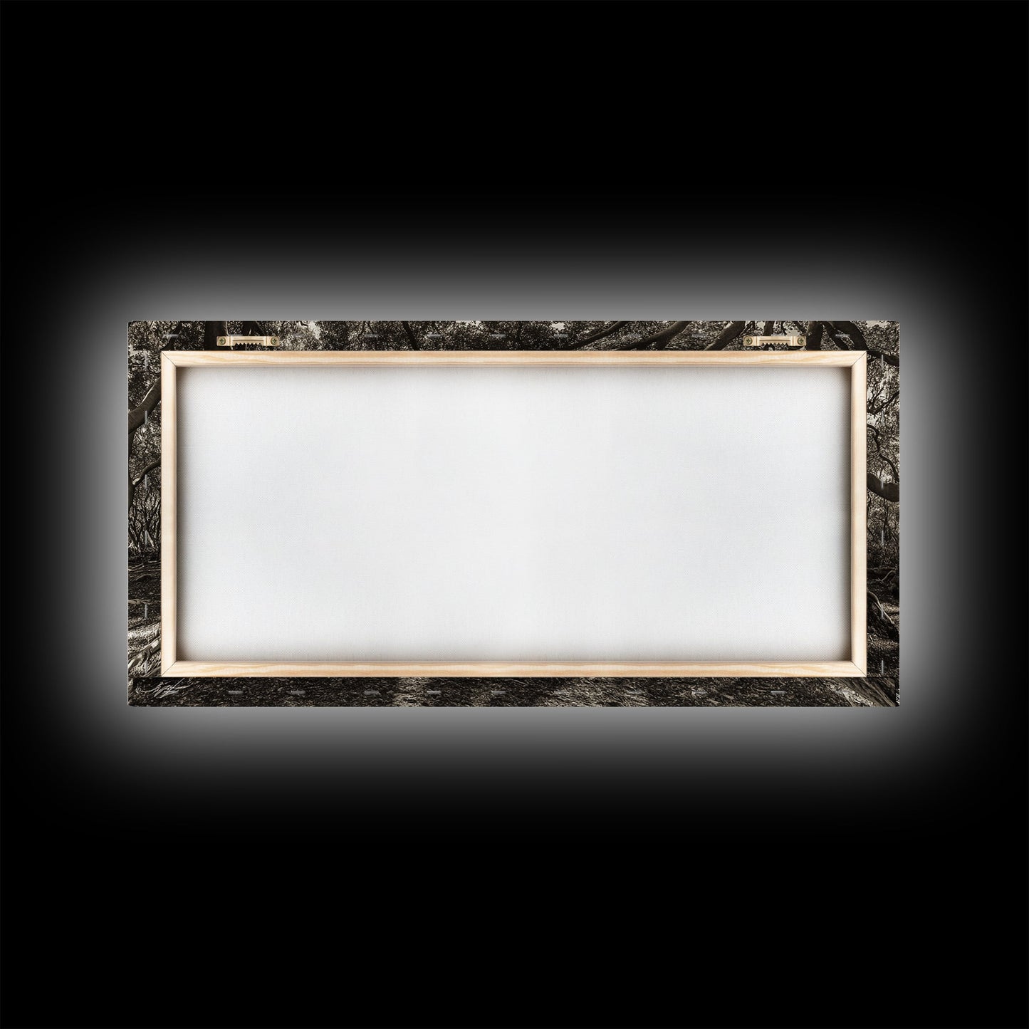 Verzauberter Wald – Licht, Baumschatten, Naturlandschaft, gerahmter Leinwanddruck, rustikale Wandkunst, Walddeko für den Eingangsbereich, Boho-Walddruck