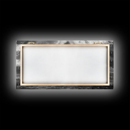 Strommast, ländliche Landschaft, stürmischer Himmel, ländliche Ruhe, gerahmter Leinwanddruck, Wandbild für den Eingangsbereich eines Bauernhauses, rustikaler Schwarz-Weiß-Druck