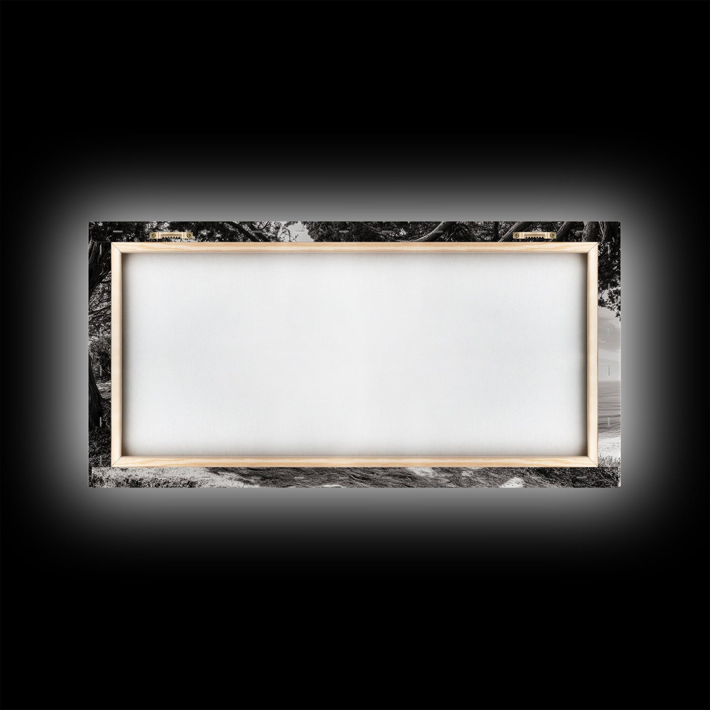 Ocean View, Coastal Trees, Cliffside Vista, Light and Shadows, Framed Canvas Print, landscape wall art, modern beach decor, boho living room