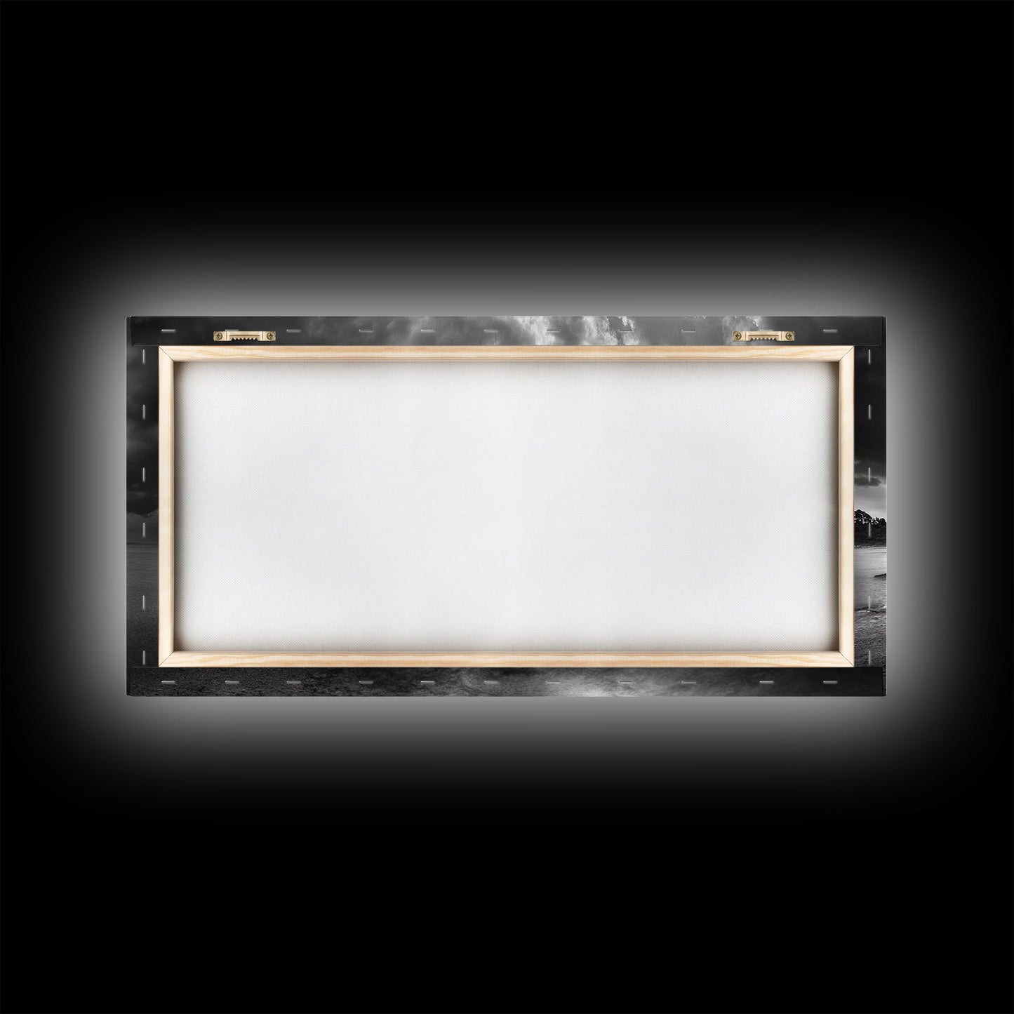 Island Pines, Rocky Shoreline, Peaceful Water, Stormy Sky, Framed Canvas Print, coastal art, rustic nature wall art, neutral living room decor