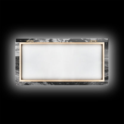 Concrete Trough, Coastal Horizon, Grassy Shoreline, Canvas Print, Rustic Farmhouse Bathroom Art, Minimalist Nature, Fall Beach Wall Decor