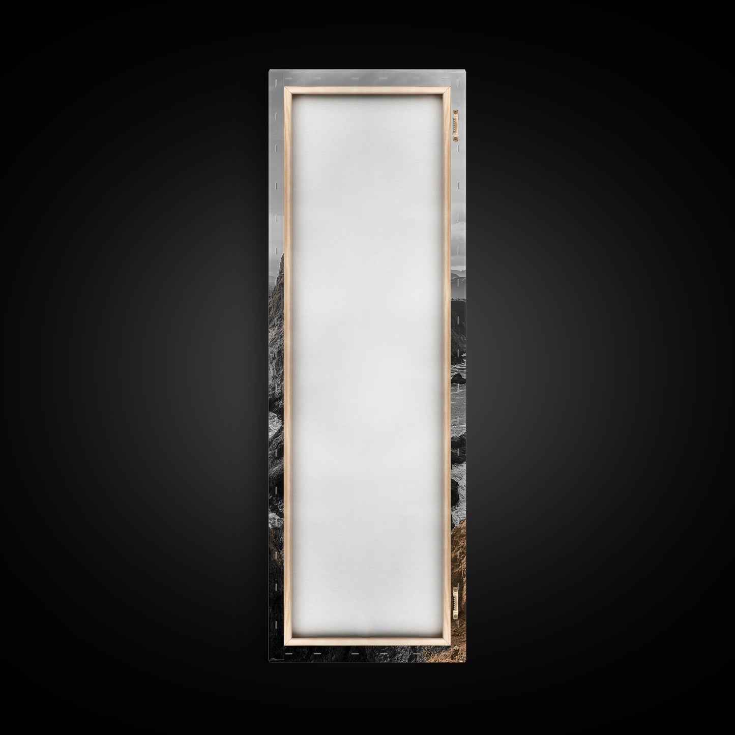 Golden Gate, Solitude View, Man on Cliff, Iconic Bridge, Framed Canvas Print, Travel Wall Art, Office Inspiration, Moody Coastal Decor