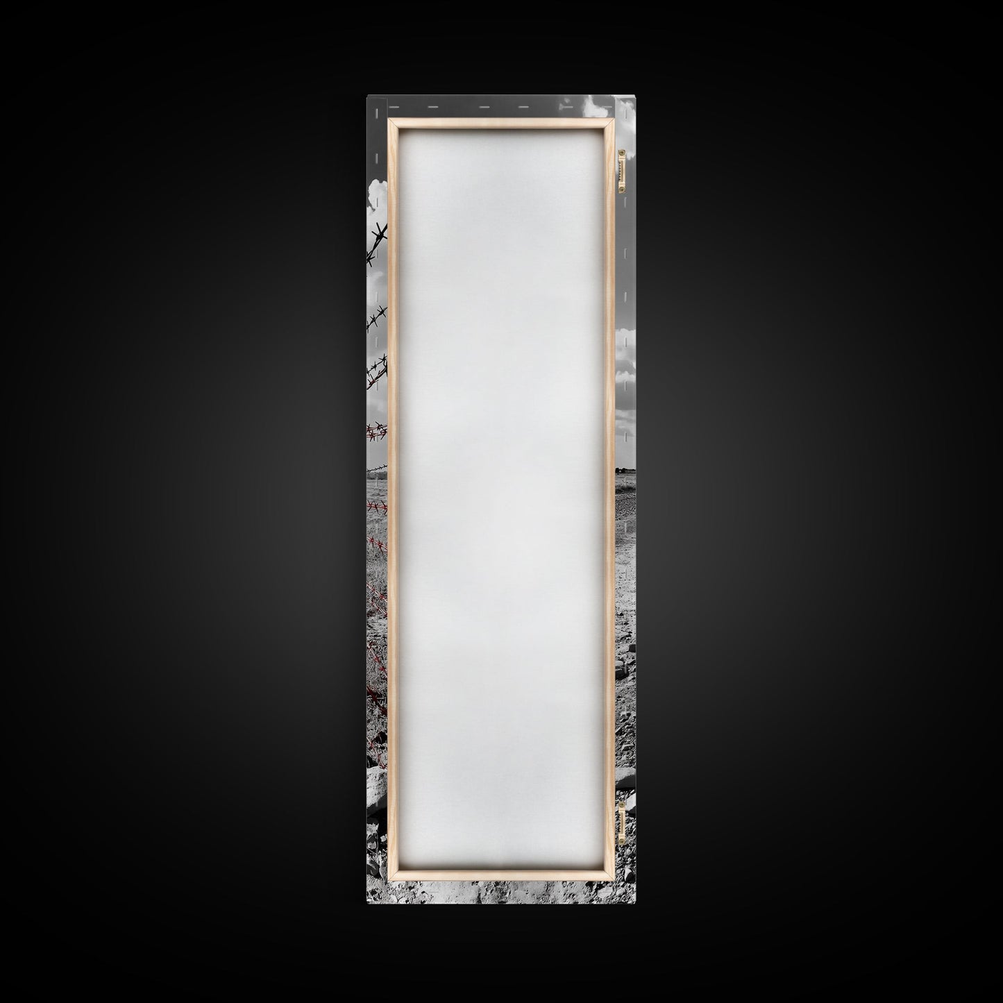 Red Barbed Wire, Desert Fence, Dystopian Path, Framed Canvas Print, Western Rustic Decor, Grunge Wall Art, Monochrome Landscape Style