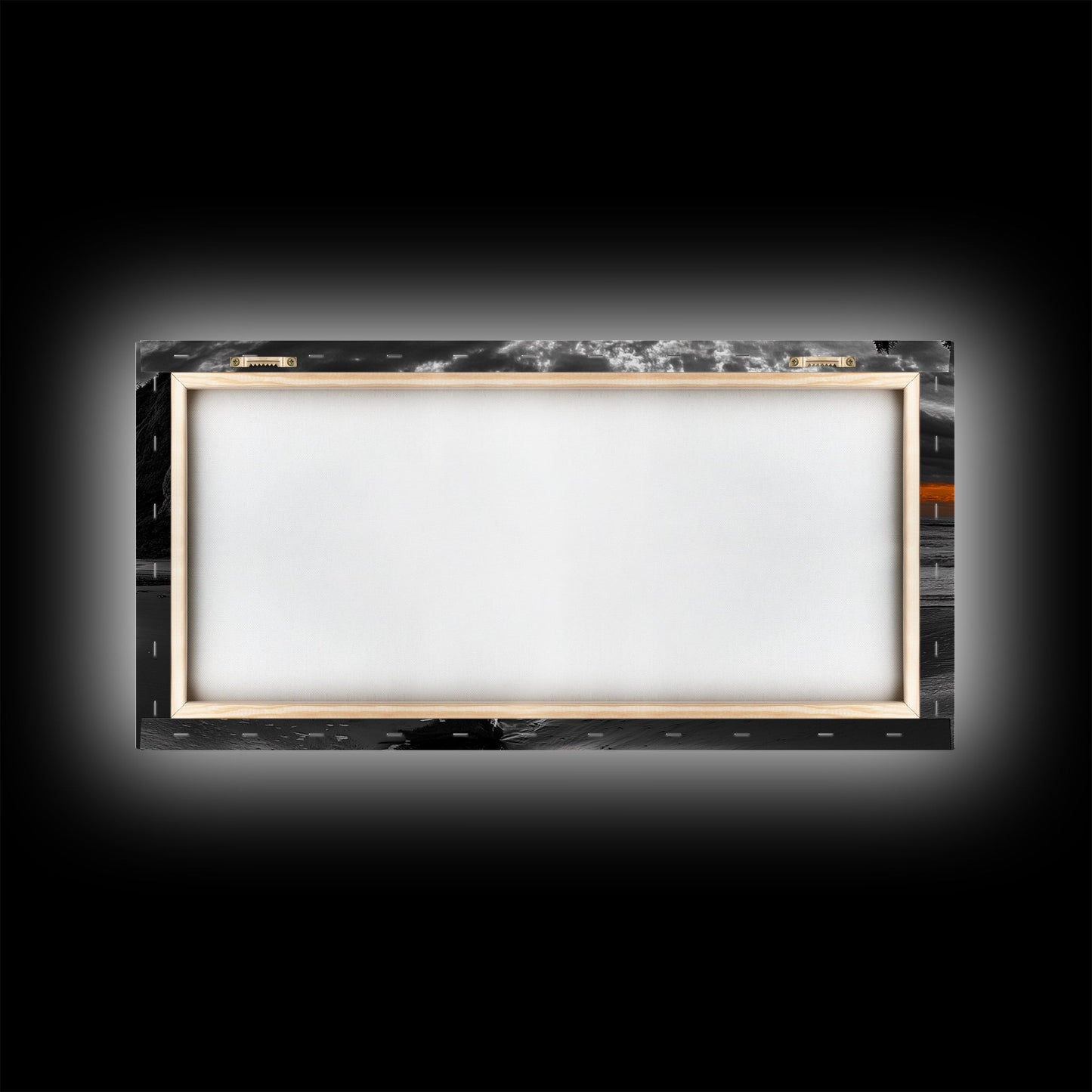 Sunset Beach, Fiery Sky, Ocean Glow, Moody Seascape, Framed Canvas Print coastal living room wall art, dramatic sunset photography