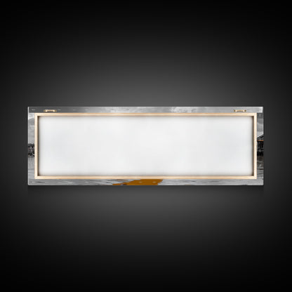 Colorful House Boats, Yellow Stilt Village, Framed Canvas Print, Vibrant Coastal Wall Art, Travel Photography, Living Room Accent Decor