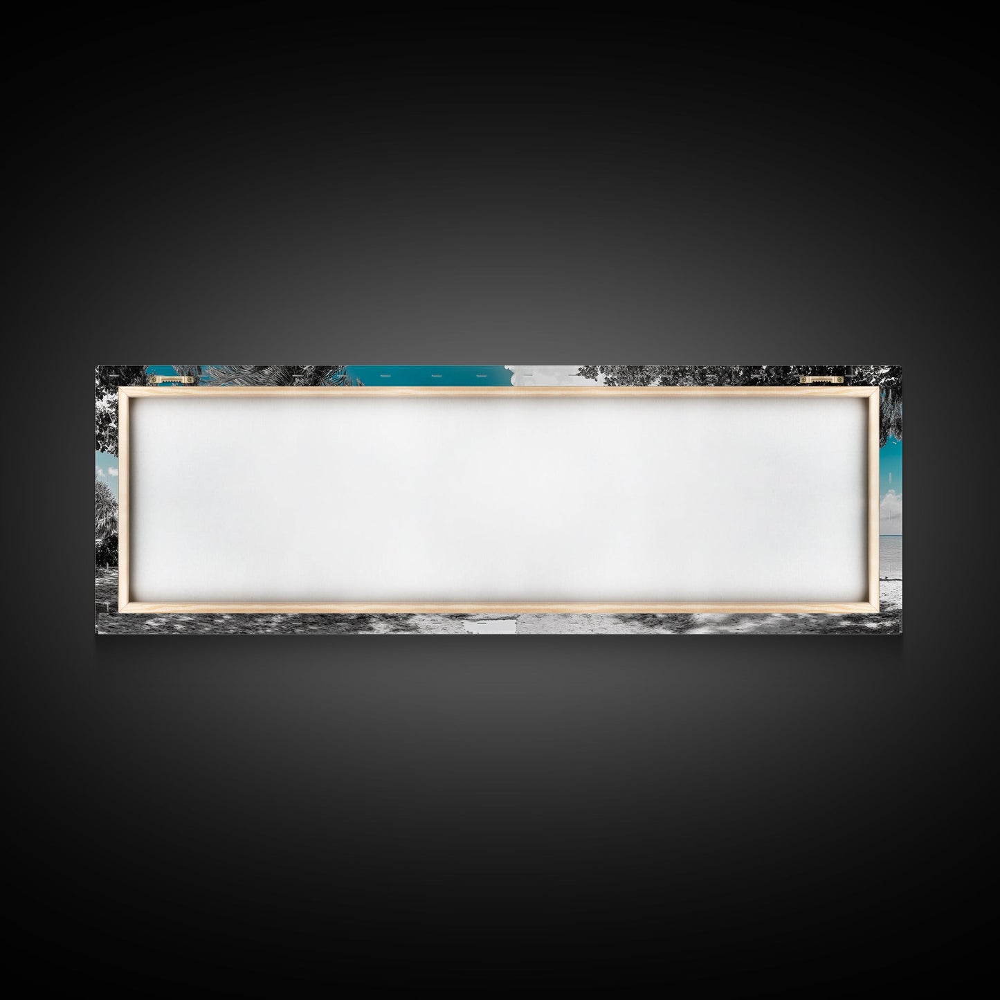 Beach House, Tropical Paradise, Yellow Cabin, Oceanfront View, Framed Canvas Print, Living Room Wall Art, Coastal Home Aesthetic