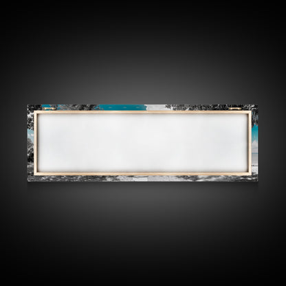 Beach House, Tropical Paradise, Yellow Cabin, Oceanfront View, Framed Canvas Print, Living Room Wall Art, Coastal Home Aesthetic