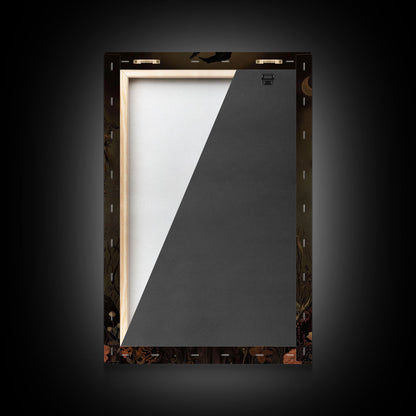 Witch and Fox Framed Canvas Print, Melancholic Witch Painting, Halloween Decor, Witchy Art, Spooky Vibes, Moody Decor