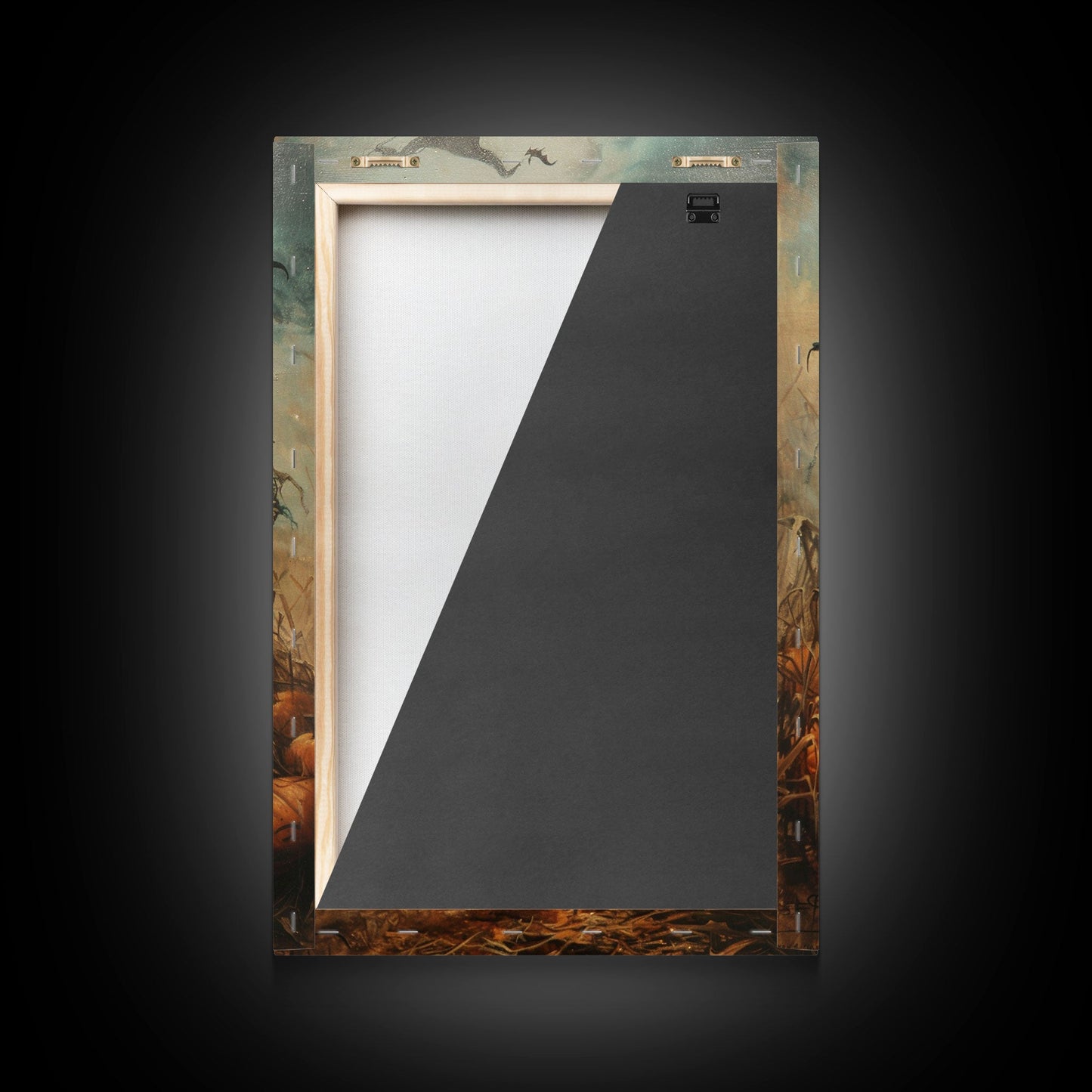 Sinister Scarecrow in Pumpkin Patch | Halloween Wall Art | Spooky Home Decor | Creepy Pumpkin Scarecrow Painting | Framed Canvas Print