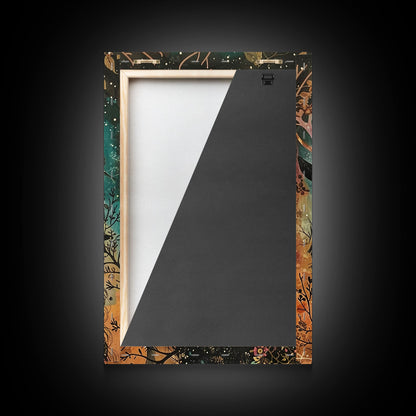 Elegant Witch with Tortoise - Halloween Art, Gothic Art, Spooky Decor, Dark Nature Art, Haunting Portrait, Framed Canvas Print