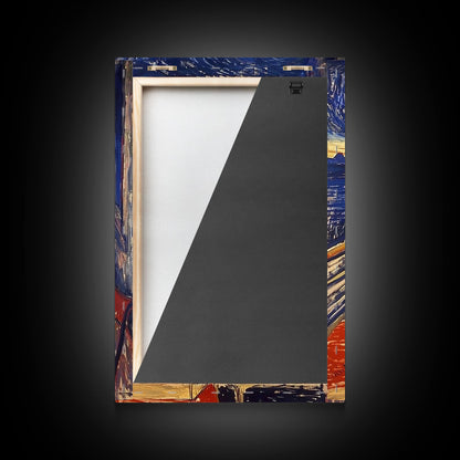 Spooky Skeleton Dude Eatin' a Pizza, Starry Night Inspired Funny Halloween Art, Framed Canvas Print