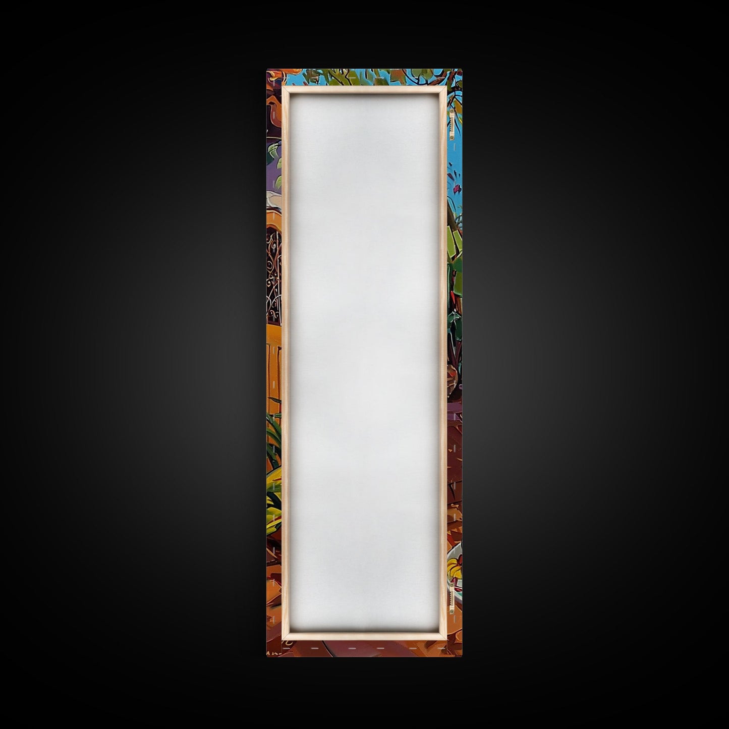 Rustic Garden Oil Painting Framed and Printed on Canvas, Tall Narrow Triptych Art Print, Coastal Art, Coffee Art, Contemporary Art Print