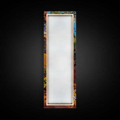 Rustic Garden Oil Painting Framed and Printed on Canvas, Tall Narrow Triptych Art Print, Coastal Art, Coffee Art, Contemporary Art Print