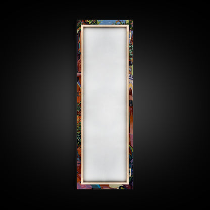 Rustic Colorful Mexican Inspired Hacienda Canvas Painting Framed, Spanish Wall Art Print, Vertical Tall and Narrow Wall Art for Large Space