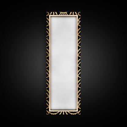 Retro Flower Motif in Orange and Green Tones - Framed Canvas Print, Midcentury Modern Art, Skinny Art, Tall Art, Living Room Wall Decor, Boho Art