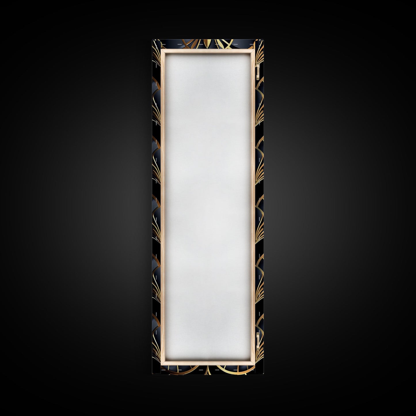 Gold Art Deco Pattern on Black Background - Framed Canvas Print, Midcentury Modern Art, Skinny Art, Tall Art, Living Room Wall Decor, Minimalist Art