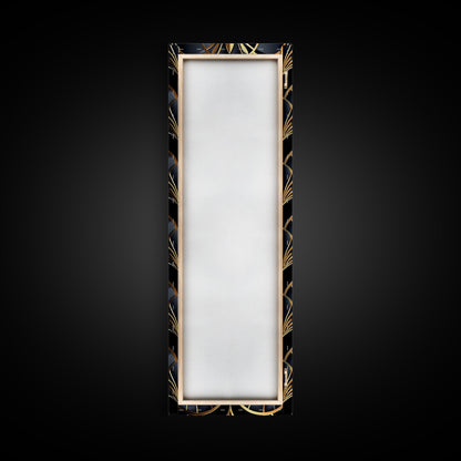 Gold Art Deco Pattern on Black Background - Framed Canvas Print, Midcentury Modern Art, Skinny Art, Tall Art, Living Room Wall Decor, Minimalist Art