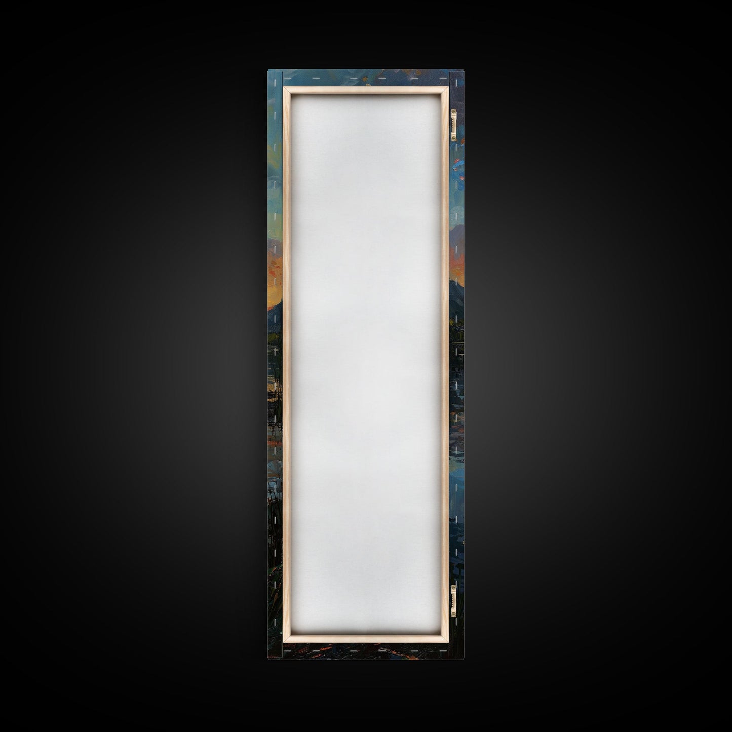 Vibrant Sunset Over Lake Art - Framed Canvas Print, Skinny Tall Art, Landscape Painting, Wall Art for Living Room, Bedroom Decor, Sunset Art