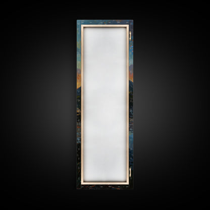 Vibrant Sunset Over Lake Art - Framed Canvas Print, Skinny Tall Art, Landscape Painting, Wall Art for Living Room, Bedroom Decor, Sunset Art