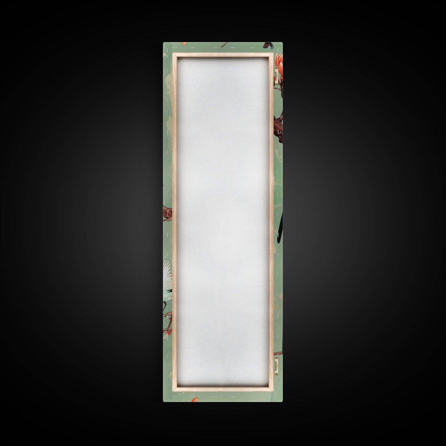 Elegant Birds on Branches Skinny Art Tall Art Japanese Ukiyo-e Inspired Bird and Nature Framed Canvas Print