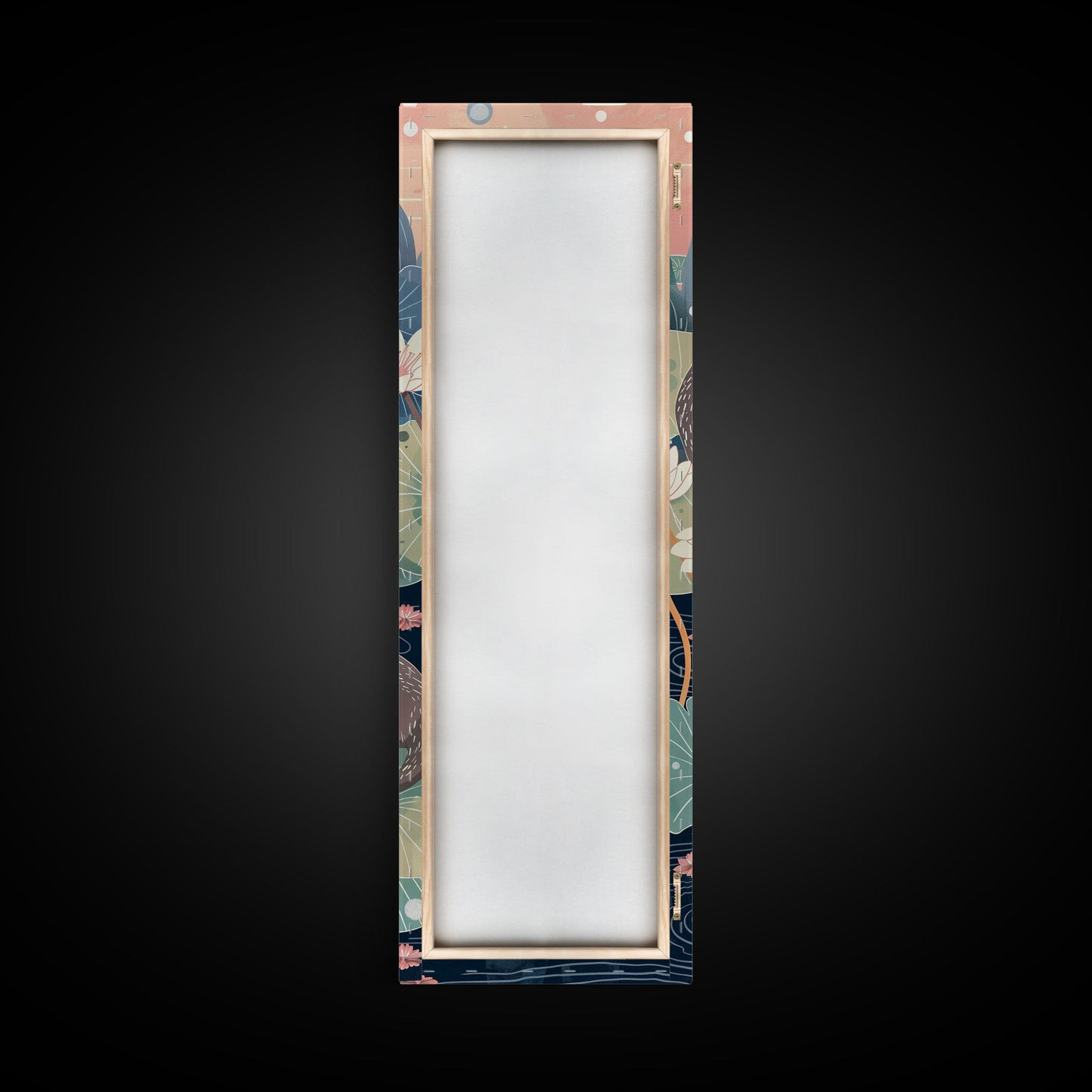 Playful Otters Amidst Lily Pads on Japanese-Inspired Tall Vertical Canvas Print Perfect for Nature-Inspired Wall Decor