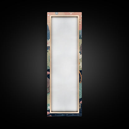 Playful Otters Amidst Lily Pads on Japanese-Inspired Tall Vertical Canvas Print Perfect for Nature-Inspired Wall Decor