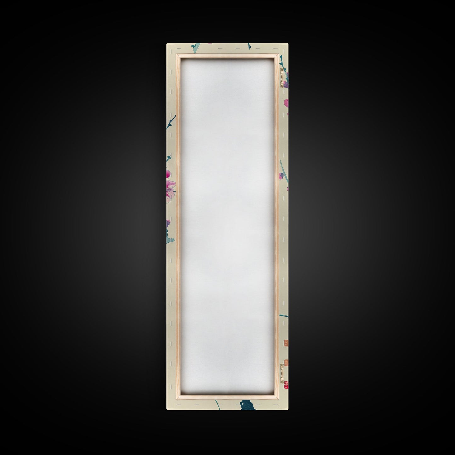 Plum Blossom Branch in Japanese Skinny Art with Delicate Pink Flowers – Framed Canvas Print