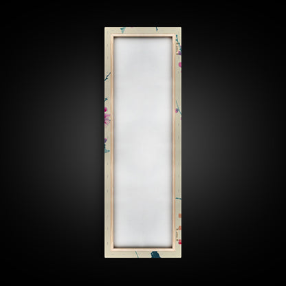 Plum Blossom Branch in Japanese Skinny Art with Delicate Pink Flowers – Framed Canvas Print