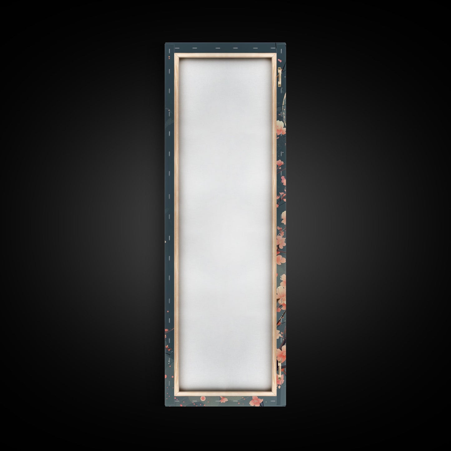 Full Moon with Cherry Blossom Ukiyo-e Art, Framed Canvas Print Perfect for Skinny and Tall Spaces, Japanese Style Art