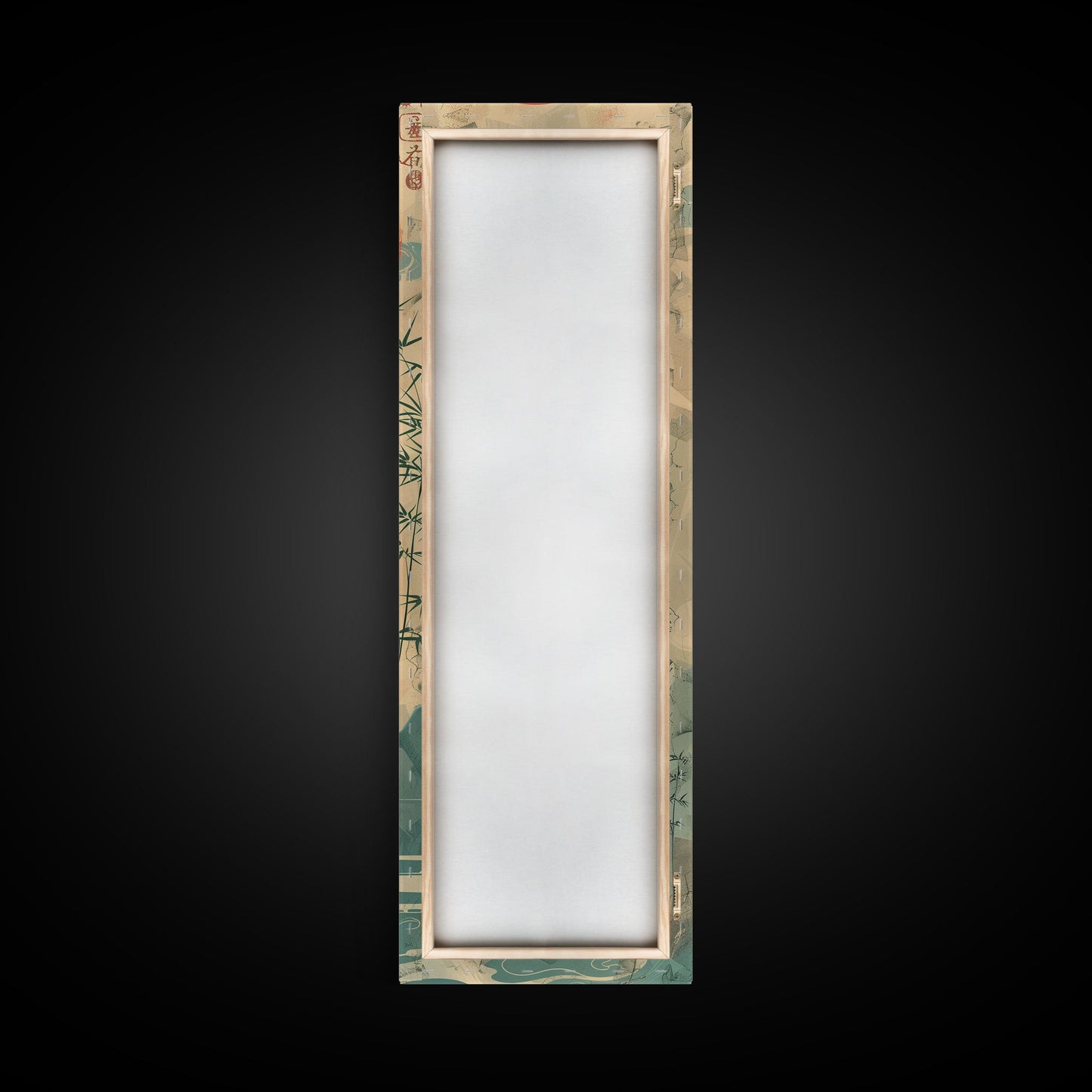 Tall Japanese Cranes Under a Vibrant Red Sun Ukiyo-e Art Skinny Framed Canvas Print Traditional Japanese Nature Scene