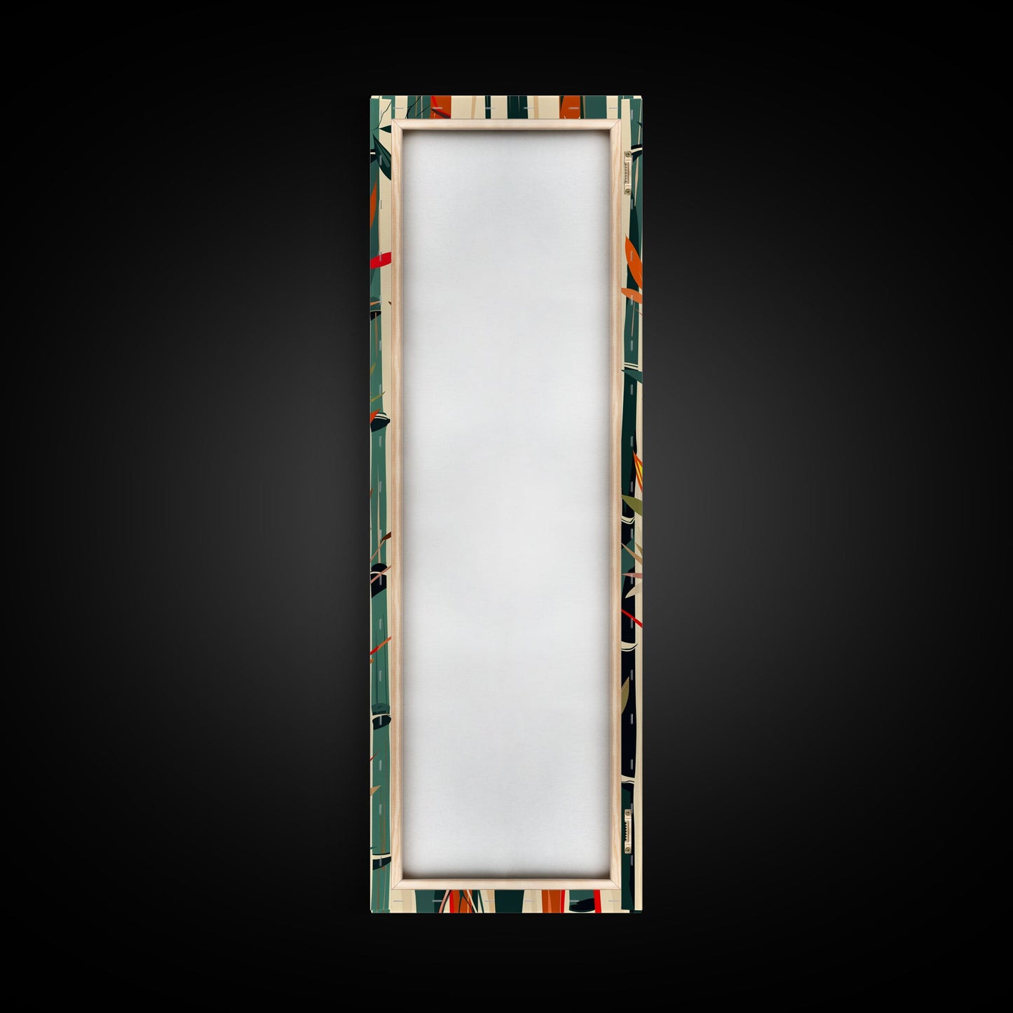 Colorful Bamboo Forest Skinny Art Ukiyo-e Tall Framed Canvas Print in Bright Autumn Hues