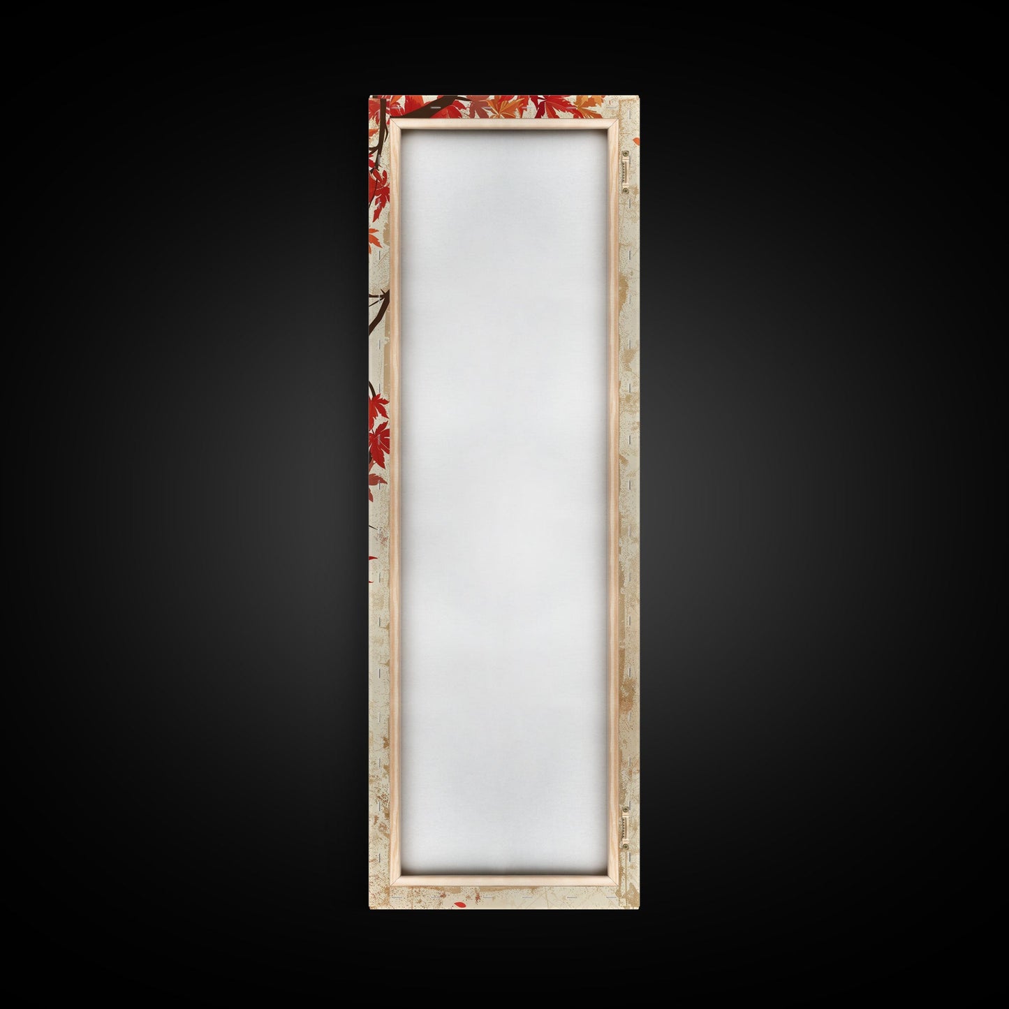 Skinny Art Maple Branch In Japanese Style Wood Block Print Autumn Leaves On Framed Canvas Print, Tall Art Ukiyo-e