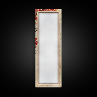 Skinny Art Maple Branch In Japanese Style Wood Block Print Autumn Leaves On Framed Canvas Print, Tall Art Ukiyo-e