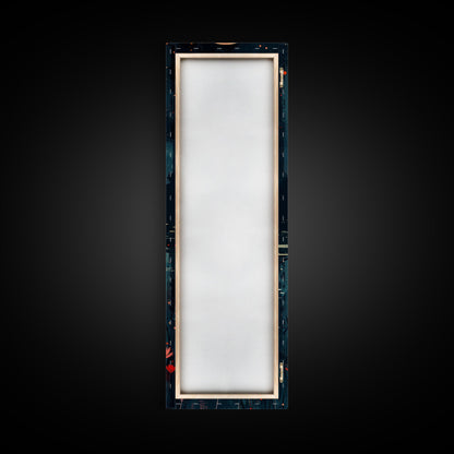 Skinny Art Full Moon Over Lake In Japanese Style Wood Block Print Vibrant Night Scene On Framed Canvas Print, Tall Art Ukiyo-e