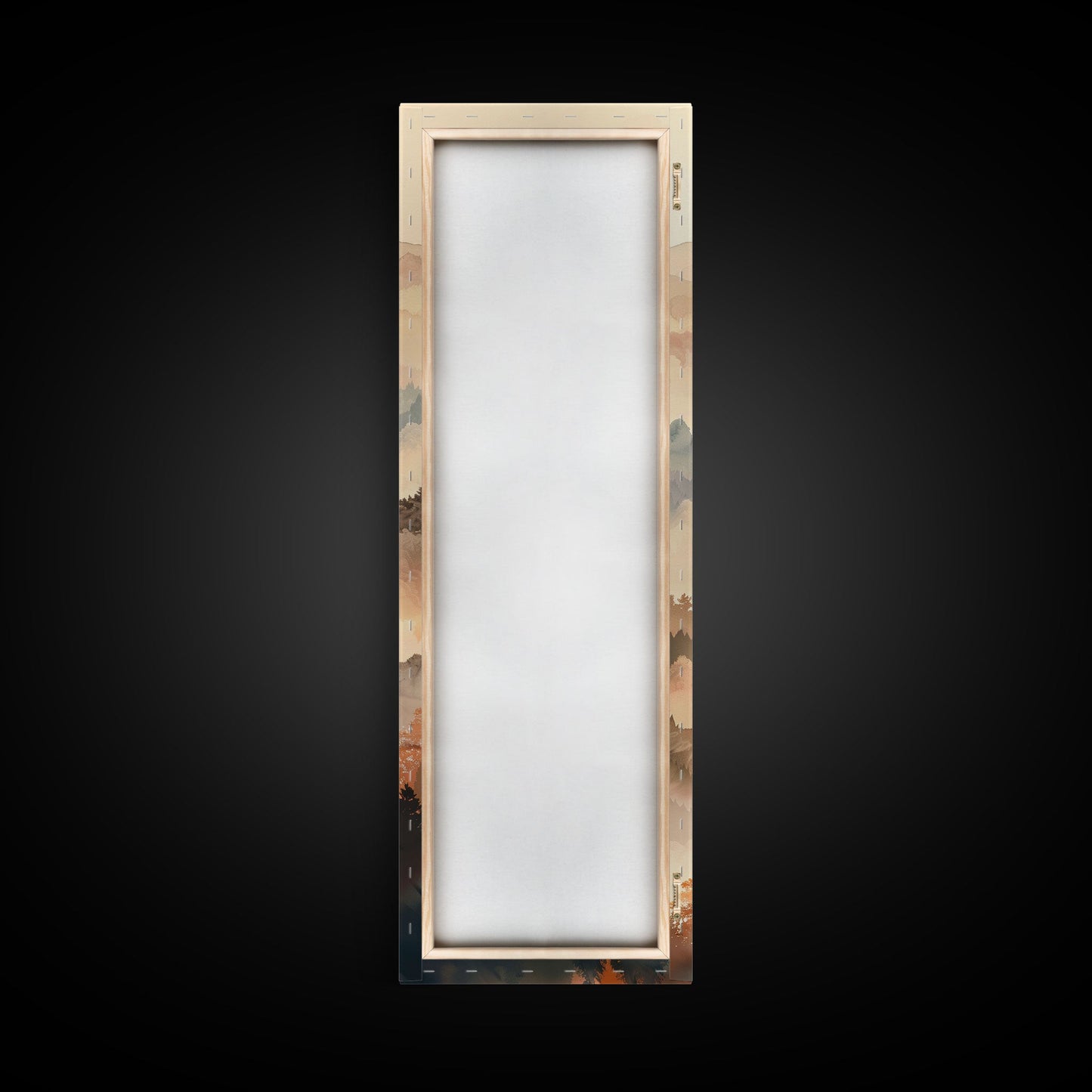 Skinny Art Tall Art Framed Canvas Print Layers Of Misty Mountains In Soft Warm Hues Ukiyo-e Japanese Style Art Wood Block Print