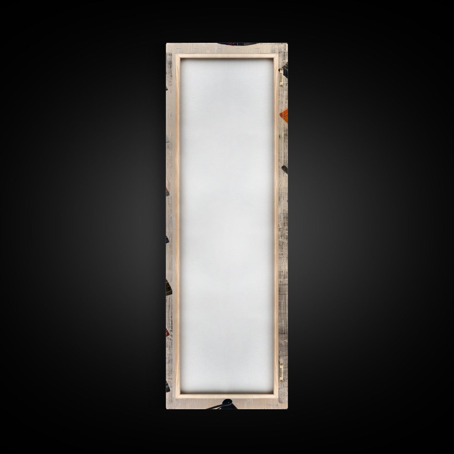 Seven Japanese Fans In Various Colors Arranged Vertically On A Textured Background, Skinny Art Tall Wall Art Framed Canvas Print Japanese Style Art