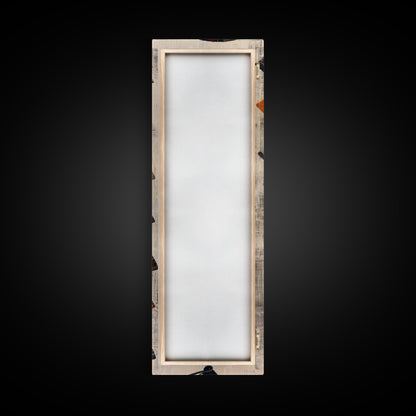 Seven Japanese Fans In Various Colors Arranged Vertically On A Textured Background, Skinny Art Tall Wall Art Framed Canvas Print Japanese Style Art