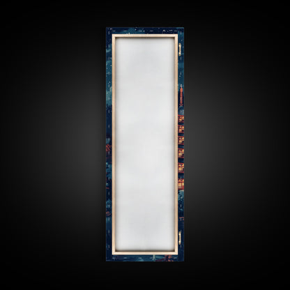 Peaceful Japanese Temple And Pagoda Under A Full Moon, Skinny Art Tall Wall Art Framed Canvas Print Japanese Style Art