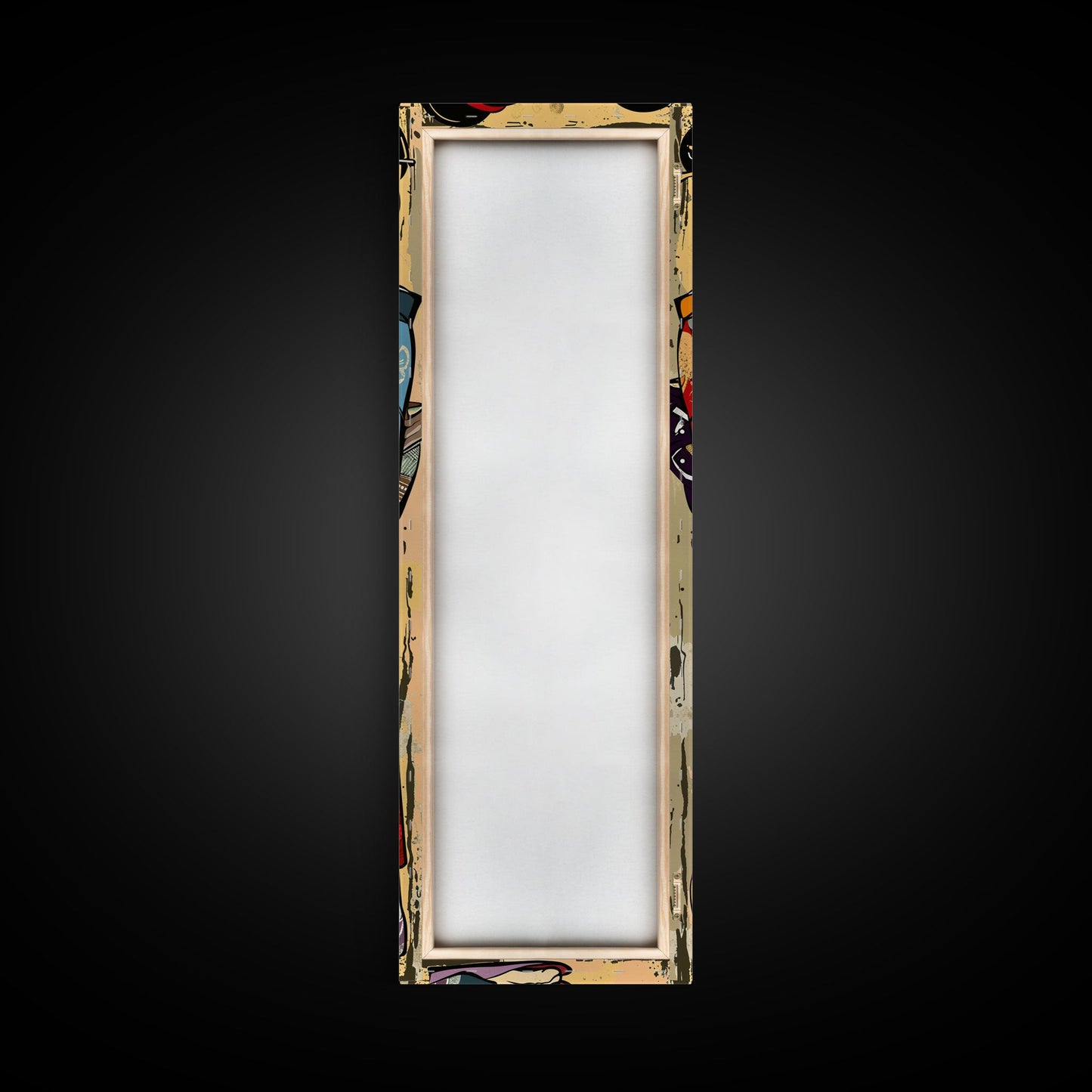 Japanisches Paar im traditionellen Kimono, Hochformatiger, schlanker, gerahmter Leinwanddruck für die Wand