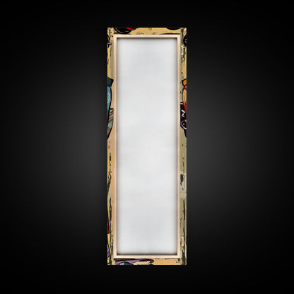 Japanisches Paar im traditionellen Kimono, Hochformatiger, schlanker, gerahmter Leinwanddruck für die Wand