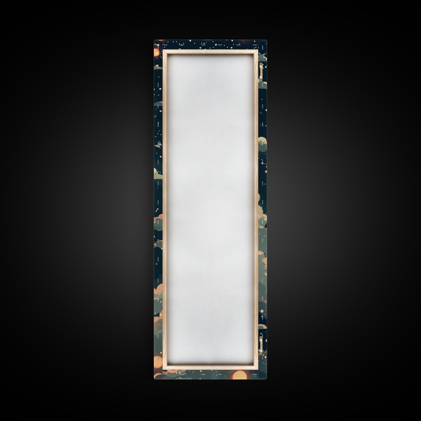 Moonlit Night With Japanese Lanterns Art On Framed Canvas Print In Ukiyo-e Style Tall Skinny Ethereal Wood Block Wall Decor