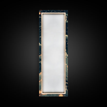 Moonlit Night With Japanese Lanterns Art On Framed Canvas Print In Ukiyo-e Style Tall Skinny Ethereal Wood Block Wall Decor