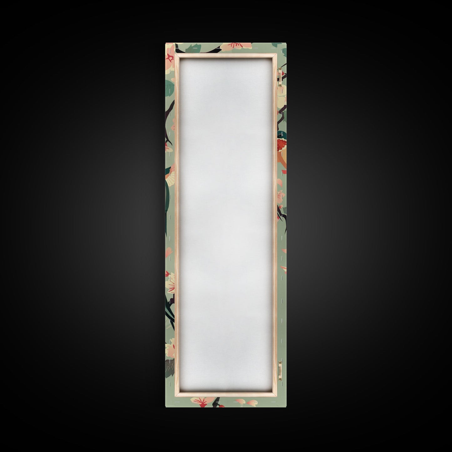 Hummingbirds And Cherry Blossoms In Japanese Style Canvas, Ukiyo-e Inspired Woodblock Art, Framed Canvas Print, Japanese Tall Skinny Wall Art, Ready To Hang