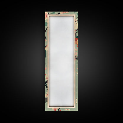 Hummingbirds And Cherry Blossoms In Japanese Style Canvas, Ukiyo-e Inspired Woodblock Art, Framed Canvas Print, Japanese Tall Skinny Wall Art, Ready To Hang