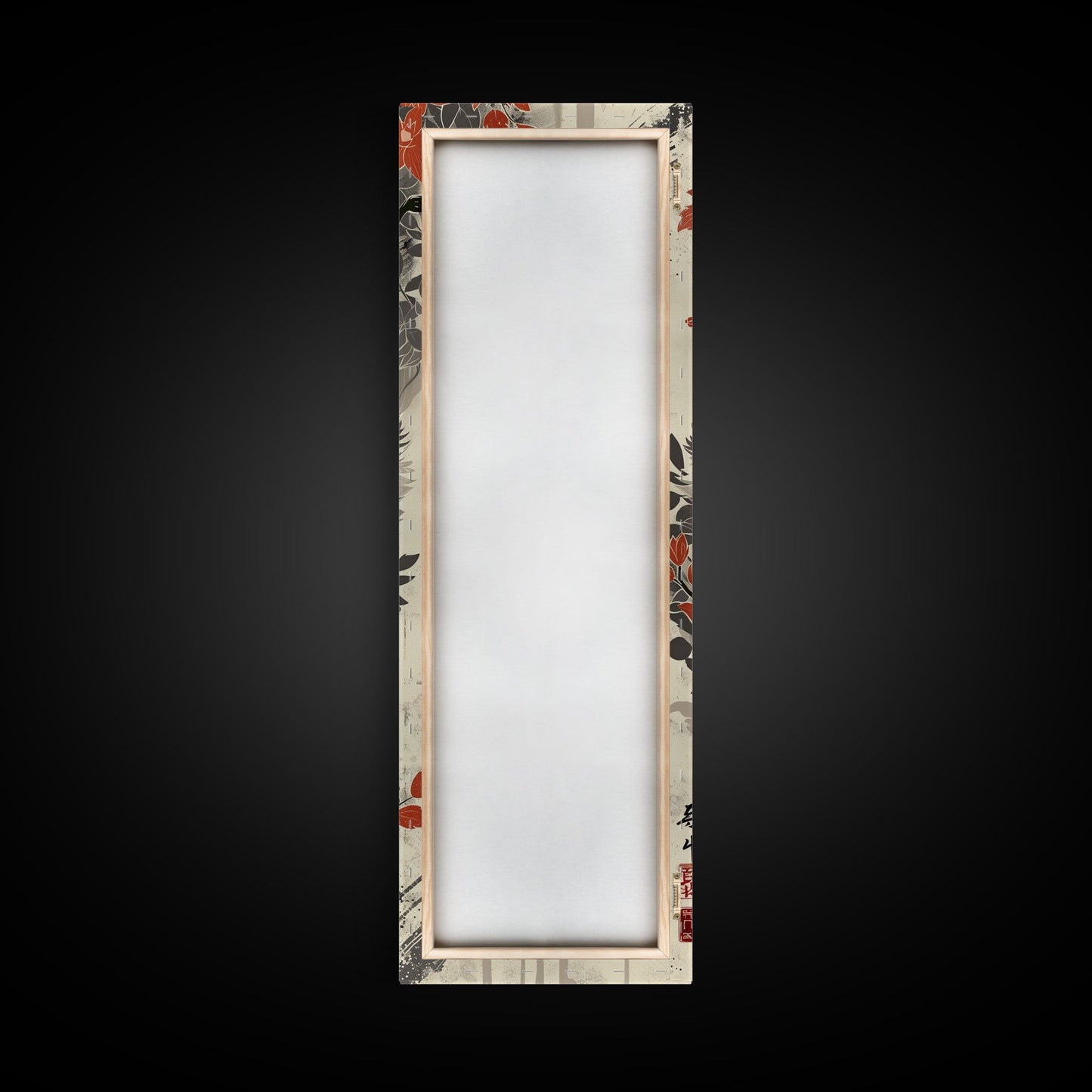 Fox Head Amidst Red Flowers On Textured Background Skinny Art Wood Block Print Framed Canvas Print