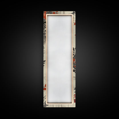 Fox Head Amidst Red Flowers On Textured Background Skinny Art Wood Block Print Framed Canvas Print